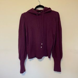 Express Women’s Crop Sweatshirt Purple Long Sleeve Nylon Blend Hood Drawstring S